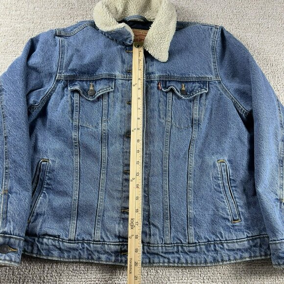 Levi's Sherpa Collar Denim Trucker Jacket Blue Women's Size 1X - Picture 5 of 8